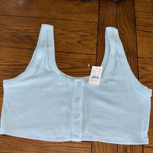 Light Blue Button-Up Crop Top